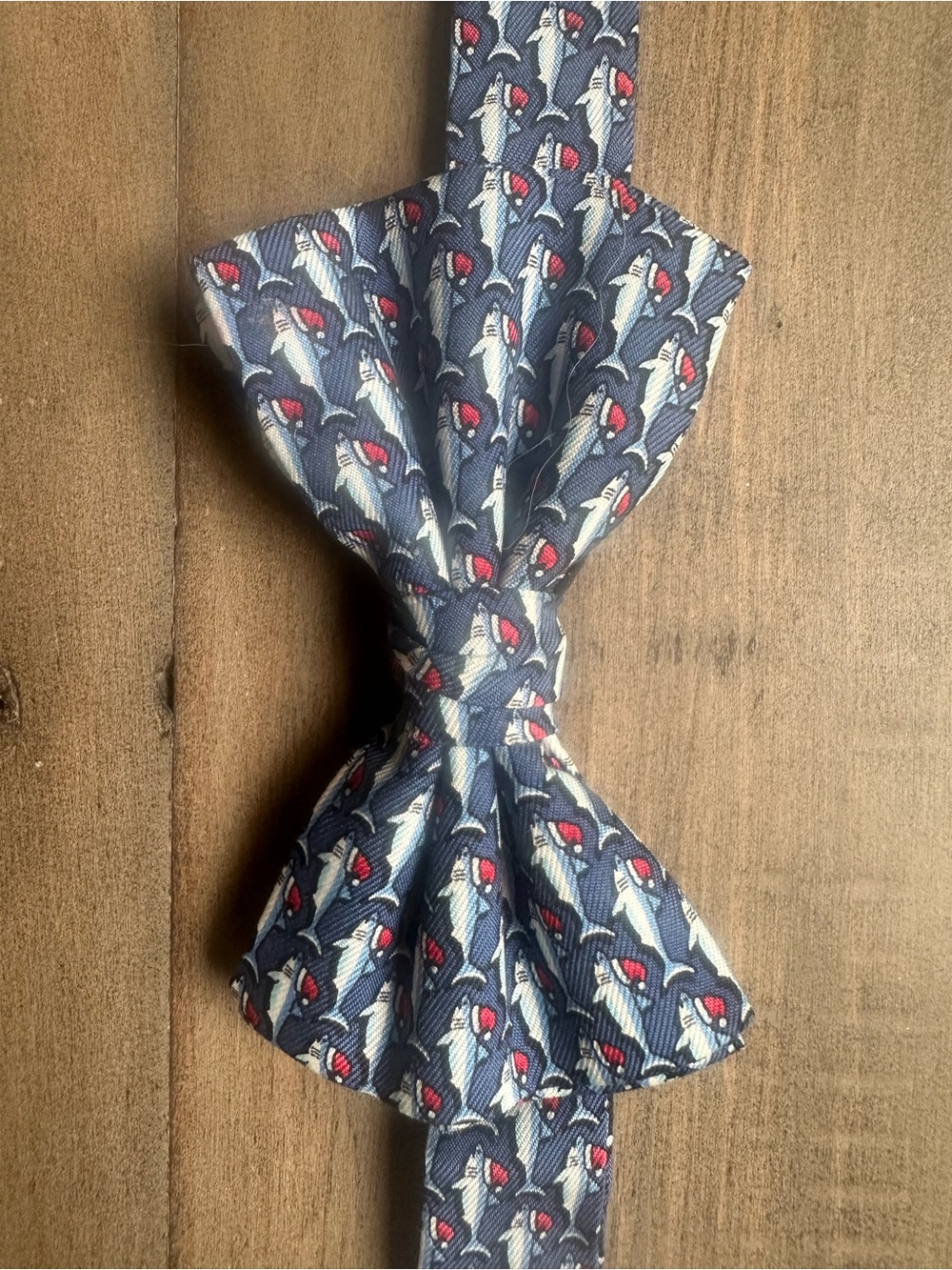 Kids Navy Blue Santa Shark Pattern Bow Tie